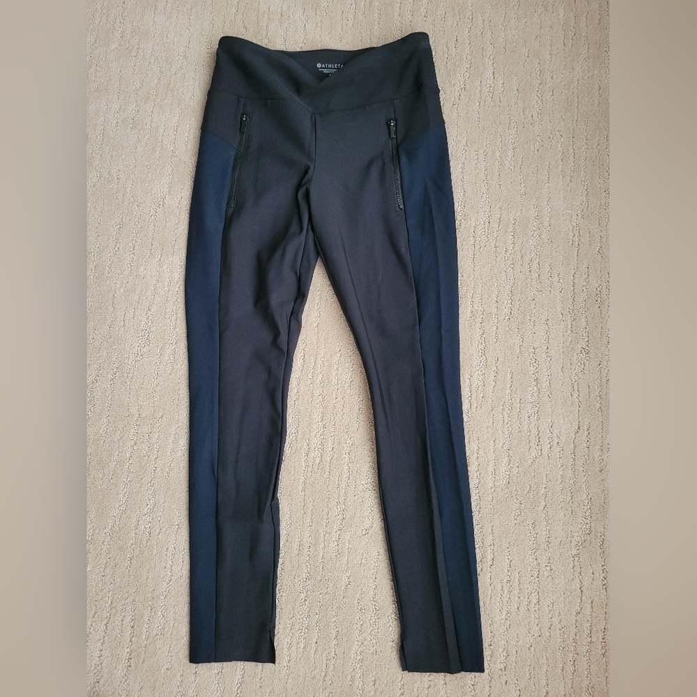 Athleta Stellar Tight Trouser S Two Tone Black Blue Dress Business Casual Lycra